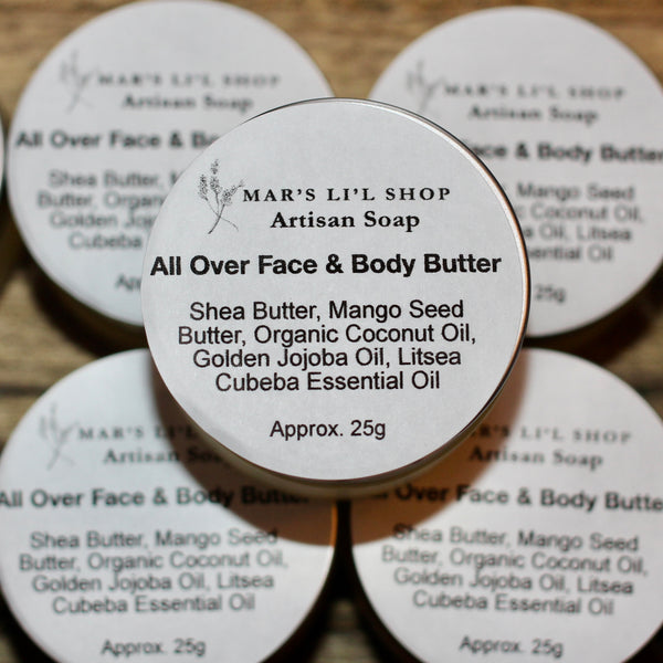This all-over face and body butter is crafted with all natural, plant-based ingredients, deeply nourishing your skin. Its rich, creamy texture absorbs quickly, providing long-lasting hydration and softness.
