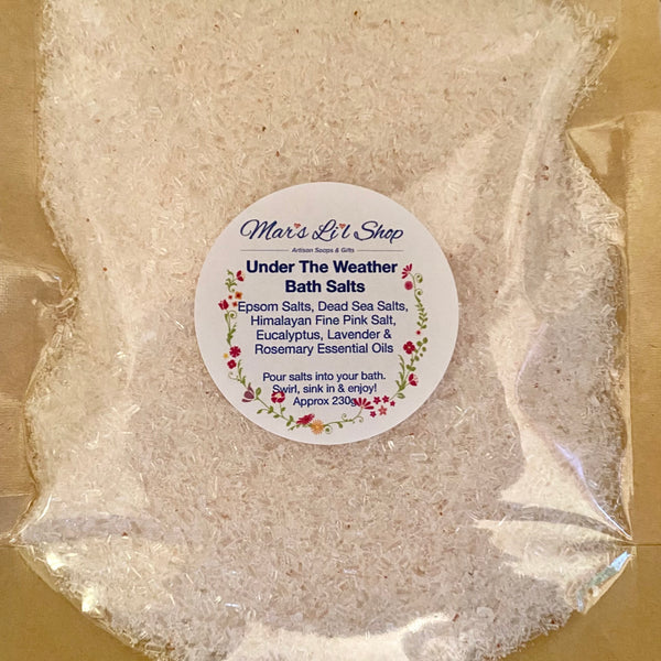 Feeling a little under the weather? Our bath salts are your perfect remedy. Infused with a blend of Eucalyptus, Lavender and Rosemary essential oils, enriched with Dead Sea salts, Pink Himalayan salts, and Epsom salts, they offer a soothing escape. The Dead Sea salts, renowned for their mineral-rich properties, help to relax tired muscles, Pink Himalayan salts contains trace minerals like magnesium, potassium, and calcium, while the Epsom Salts work to alleviate aches and promote relaxation.