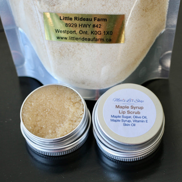 Crafted with locally sourced Maple Sugar from Little Rideau Farm, this scrub tastes good enough to eat! Scoop out a small amount of maple sugar scrub, and gently buff dry or flaky lips in a circular motion to reveal soft, beautiful results. For continued smoothness, apply a nourishing lip balm afterward.