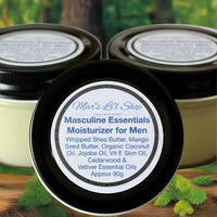 Elevate your skincare routine with Masculine Essentials Moisturizer – the all-in-one moisturizer designed for the modern man. Crafted with natural ingredients, it hydrates, nourishes, and protects your skin, leaving it feeling fresh and revitalized.

With a light, grounding blend of Cedarwood and Vetiver essential oils, it is designed for the man who values strength and simplicity. Our Masculine Essentials Moisturizer provides the perfect balance of hydration and protection.