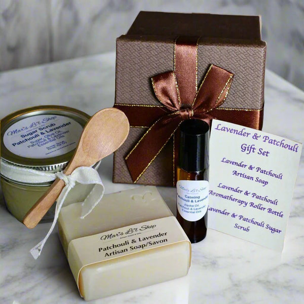 A Gift Set - Artisan Soap, Sugar Scrub, Aromatherapy Roller Bottle