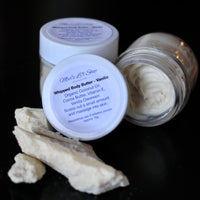 Smooth and hydrate your skin with this deeply moisturizing, decadent, handcrafted whipped body butter.  Scented with Vanilla essential oil, it is rich in antioxidants and a sweet treat for rough & dry skin.  Use a spoon to scoop a small amount of body butter onto your hand. Massage into your hands and body.  Try this after a warm bath or before bed to promote relaxation.  Keep in a cool spot.  If oils melt, pop in the fridge for 30 minutes.  Reusable Jar