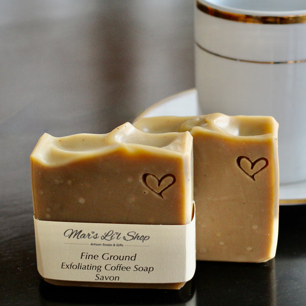 Coffee in soap? Yes!  Here are a few of the benefits: Coffee is rich in antioxidants, Coffee grounds create a wonderful exfoliant, Coffee grounds scrub away dead skin and help clean pores thus promoting a healthier skin.  Try this in the shower for a rejuvenating morning scrub. 